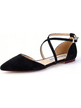 Women's Suede Black Leather Comfortable Flats Pointed Toe Wedding Dress Shoes